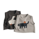 Chaleco de punto para niños Suéter de algodón sin mangas Beige con dibujo de gato y manzana Chaleco adorable para la primavera y el otoño 4