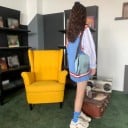 Chaleco de punto sin mangas para mujer con escote en V Corte holgado oversize Longitud prolongada Rayas contrastantes en los dobladillos 6