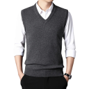 Chaleco de suéter para hombre sin mangas Chaleco de algodón y lana de un solo color con escote en V Chaleco moderno y elegante para hombre en varios colores 17