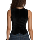 Chaleco elegante de mujer con botones sin mangas de poliéster negro corte ajustado con escote profundo para uso diario 2