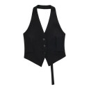 Chaleco elegante de mujer de un solo color con escote en V y bolsillos Chaleco de poliéster estiloso con tirantes alrededor del cuello 2