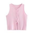 Chaleco elegante de mujer en color sólido con bolsillos en el pecho Escote en O Cierre con botones Tejido de poliéster ligero Colores 3