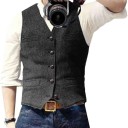 Chaleco elegante para hombre con bolsillos y bolsillo en el pecho Chaleco social de color sólido con botones 1