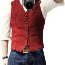 Chaleco elegante para hombre con bolsillos y bolsillo en el pecho Chaleco social de color sólido con botones 2