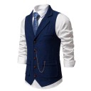Chaleco elegante para hombre con cadena y bolsillos Chaleco de un solo color con cuello de botones Chaleco formal de vestir 3