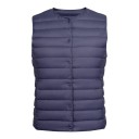 Chaleco ligero de plumas para mujer de otoño con cierre de presión a lo largo de toda la longitud con acolchado horizontal y escote redondo sin cuello 13