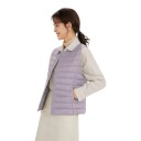 Chaleco ligero de plumas para mujer de otoño con cierre de presión a lo largo de toda la longitud con acolchado horizontal y escote redondo sin cuello 3