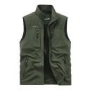 Chaleco para hombre con bolsillos con cremallera y cierre de cremallera de poliéster para senderismo, trabajo al aire libre 4