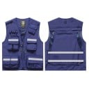 Chaleco para hombre con tiras reflectantes y bolsillos con cremallera de poliéster para trabajo, pesca, senderismo y actividades 3