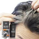 Champú oscurecedor 5 en 1 para cabello y barba negros (250 ml), coloración rápida contra canas, brillo, densidad, crecimiento, champú y acondicionador para hombres. 2