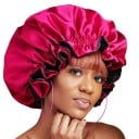 Chapeau de nuit pour femmes en polyester lisse et brillant à deux couches Bord froncé Tour de tête ajustable avec cordon de serrage Taille 6