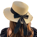 Chapeau de paille pour femmes 55–58 cm Paille polyester Avec nœud Chapeau d'été léger contre le soleil Accessoire de plage élégant 3