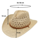Chapeau de soleil vintage cowboy 55–58 cm Chapeau en paille unisexe Style ethnique Protection UV Chapeau de plage Résistant au vent Accessoire 11