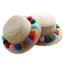 Chapeau en paille pour enfants avec pompons 1