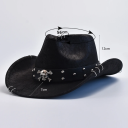 Chapéu de cowboy em pele sintética 56–58 cm Chapéu western estiloso com faixa com tachas metálicas e caveira Acessórios de fantasia 3