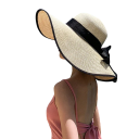 Chapéu de palha de praia feminino 56–60 cm com aba larga e laço Proteção de verão contra o sol Chapéu de sol elegante para o verão 3