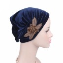 Chapéu de veludo feminino em estilo turbante com bordado de contas decorativo Parte frontal pregueada Acessório elegante Tamanho 5