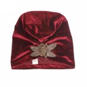 Chapéu de veludo feminino em estilo turbante com bordado de contas decorativo Parte frontal pregueada Acessório elegante Tamanho 8