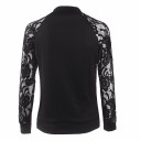 Chaqueta bomber de mujer para primavera y otoño con mangas de encaje translúcidas Cierre de cremallera Cuello alzado Corte ajustado 14