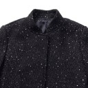 Chaqueta corta brillante de lentejuelas para mujer con cuello alto, con bolsillos con solapa y cierre oculto para la ciudad y la fiesta 10