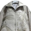Chaqueta corta de mujer con patrón y cremallera con cuello y tiras decorativas con hebillas en las mangas corte holgado talla universal 10