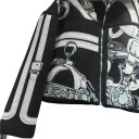 Chaqueta corta de mujer con patrón y cremallera con cuello y tiras decorativas con hebillas en las mangas corte holgado talla universal 11
