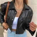 Chaqueta corta de piel sintética para mujer 1