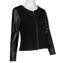 Chaqueta corta para mujer de primavera y otoño con mangas de cuero sintético Patrón de rombos estructurado Cuello redondo sin solapa Cierre 6