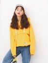 Chaqueta de anorak de primavera para mujer en estilo japonés con capucha Cierre de cremallera en el pecho Bolsillo tipo canguro Puños 6
