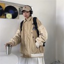Chaqueta de béisbol de pana para mujer de corte holgado Mangas contrastantes y ribetes a rayas Parches con osito Algodón Talla única 2