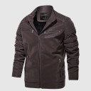 Chaqueta de cuero de invierno para hombre con cuello. 7