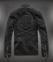 Chaqueta de cuero para hombre con calavera - Negra 1