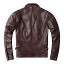 Chaqueta de cuero para hombre con cremallera y cuello de camisa y bolsillos laterales con forro corte recto con yugo en el pecho y hombros 2