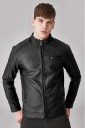 Chaqueta de cuero para hombre con ribete de piel J2067 4