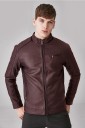 Chaqueta de cuero para hombre con ribete de piel J2067 7