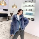Chaqueta de cuero para mujer con ribete de piel 4