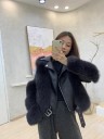 Chaqueta de cuero para mujer con ribete de piel 12