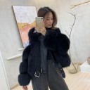 Chaqueta de cuero para mujer con ribete de piel 2