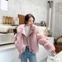 Chaqueta de cuero para mujer con ribete de piel 5