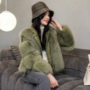 Chaqueta de cuero para mujer con ribete de piel 13