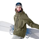 Chaqueta de esquí impermeable y cortaviento con capucha y cuello alto con cremallera, con bolsillos con cremallera y corte holgado 13