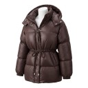 Chaqueta de invierno acolchada para mujer con capucha y ajuste en la cintura, chaqueta puffer brillante con cremallera, botones a presión 3