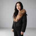 Chaqueta de invierno corta para mujer de plumón con cuello de piel auténtica de color óxido y cintura elástica, acolchada con mangas largas 2
