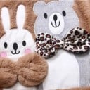 Chaqueta de invierno de peluche para niña Cierre de cremallera Bolsillos con osito Capucha con pelaje y orejitas Imagen de oso y conejo 8