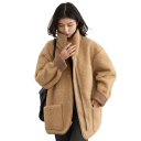 Chaqueta de invierno para mujer 95% poliéster 5% spandex Chaqueta marrón reversible con cremallera y botones de presión Por un lado piel sintética con cuello Abrigo elegante y cálido 2