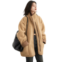 Chaqueta de invierno para mujer 95% poliéster 5% spandex Chaqueta marrón reversible con cremallera y botones de presión Por un lado piel sintética con cuello Abrigo elegante y cálido 8