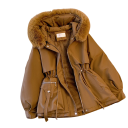 Chaqueta de invierno para mujer con capucha y piel sintética Cierre con cremallera y botones Ajuste en la cintura Fabricada en poliéster Bolsillos para las manos Chaqueta cálida y estilosa para el invierno 8