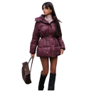 Chaqueta de invierno para mujer con cuello Chaqueta cálida con botones a presión, con bolsillos y cordón ajustable en la cintura Abrigo de invierno cómodo para uso diario 3