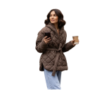 Chaqueta de invierno para mujer con cuello Chaqueta cálida con botones a presión, con bolsillos y cordón ajustable en la cintura Abrigo de invierno cómodo para uso diario 9