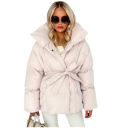 Chaqueta de invierno para mujer con cuello Chaqueta cálida con botones a presión, con bolsillos y cordón ajustable en la cintura Abrigo de invierno cómodo para uso diario 12